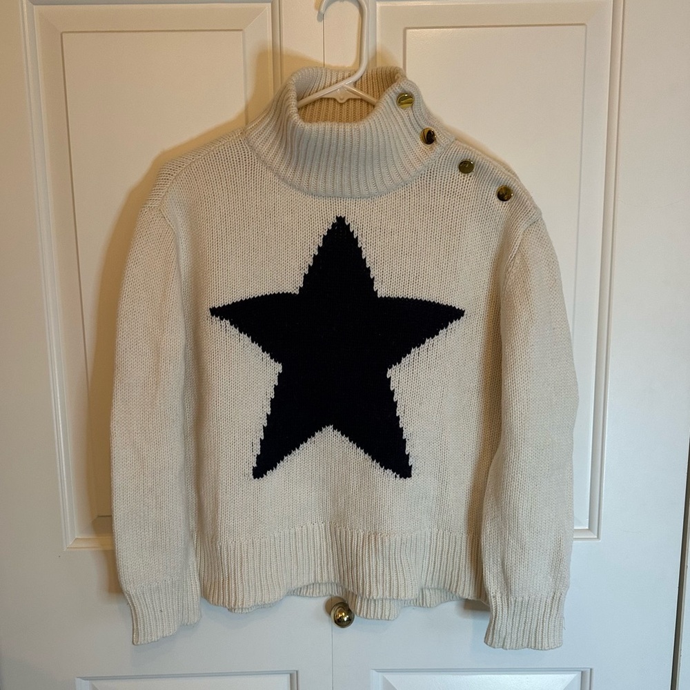 Kate Spade Broom Street Cream Turtleneck Sweater with Black Star